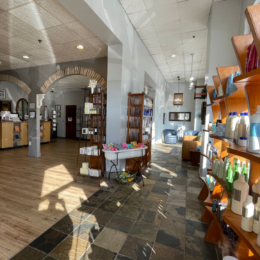 Interior front desk retail area at Natural Body in Morningside, Atlanta