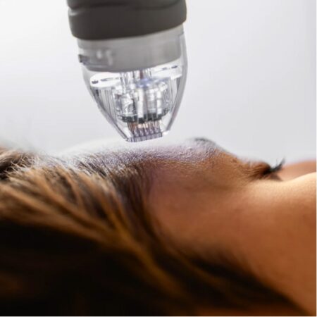 A woman undergoing a PiXel8-RF Microneedling treatment at Natural Body in Atlanta, GA