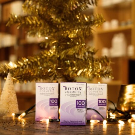 Botox product displayed with holiday decor at Natural Body Spa + Med Spa in Atlanta, GA.