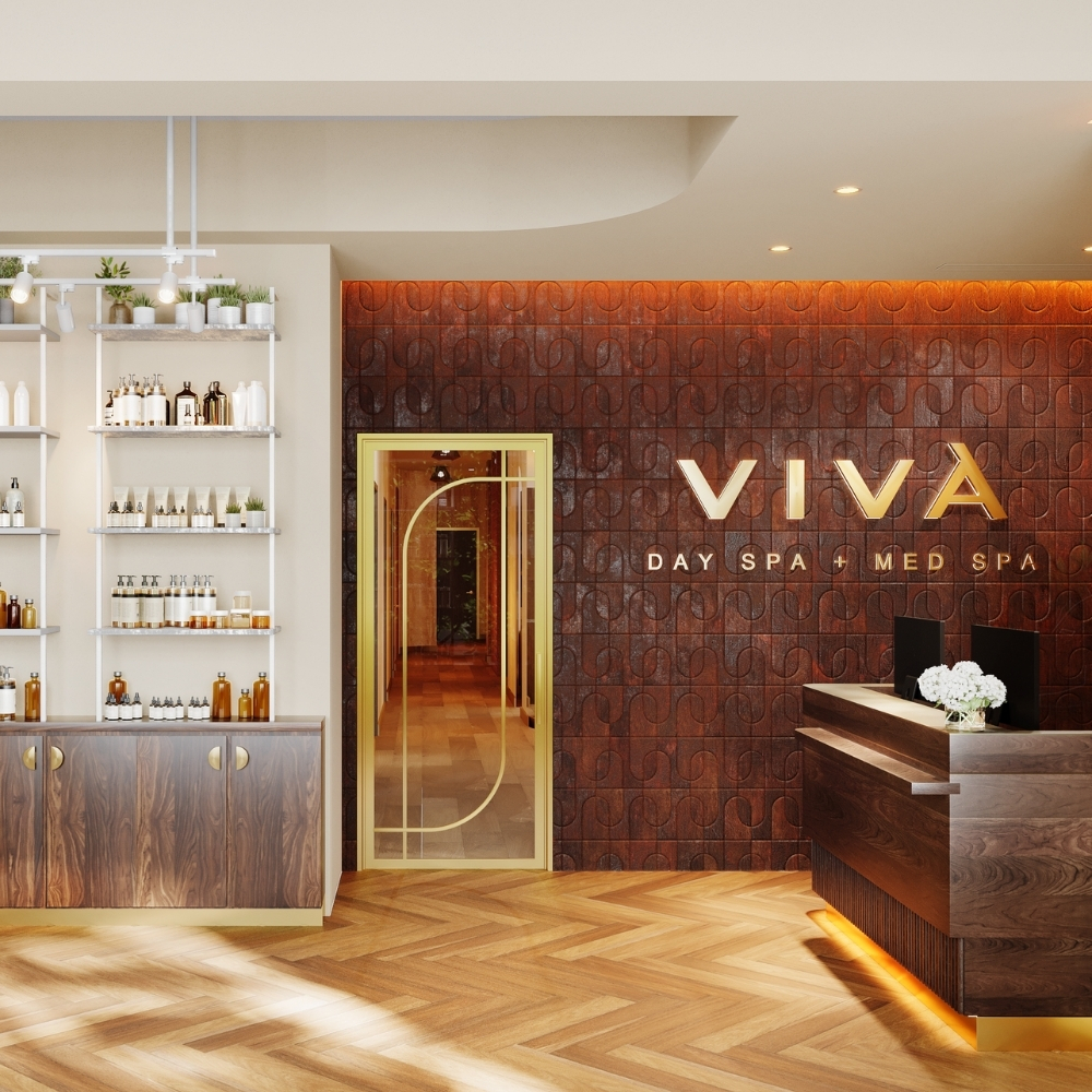 Viva Day Spa and Med Spa lobby and front desk entryway in Morningside Village located in Atlanta Georgia